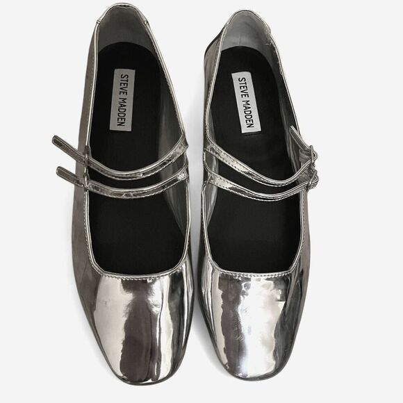 STEVE MADDEN Silver Faux Patent Leather Alisah Ballet Flats - Picture 13 of 14